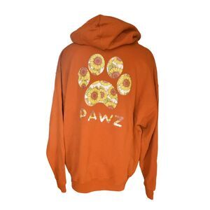 Pawz Sunflower Paw Print Hoodie Burnt Orange Dogs Rescue Puppy Womens XL